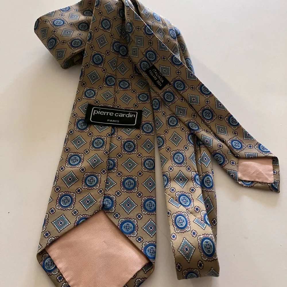 Elegant Olive Green and Blue Patterned Men's Tie by Pierre Cardin Paris